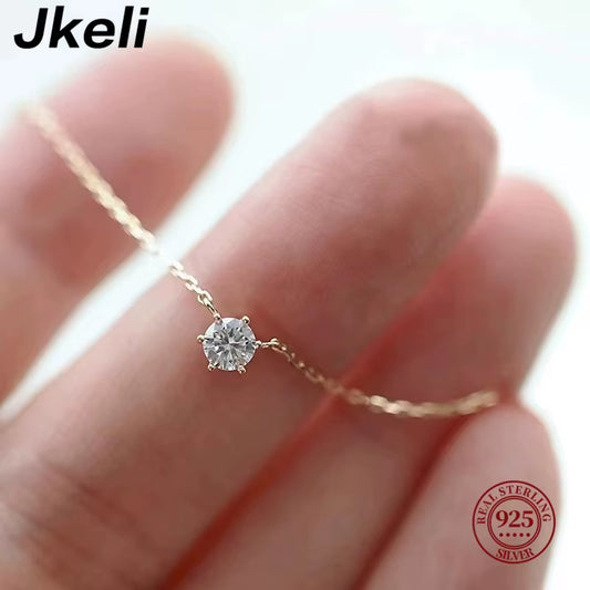 925 Sterling Silver 18K Gold Plated Necklace Single Sparkling Zircon Clavicle Chain for Women Wedding Jewelry Collares