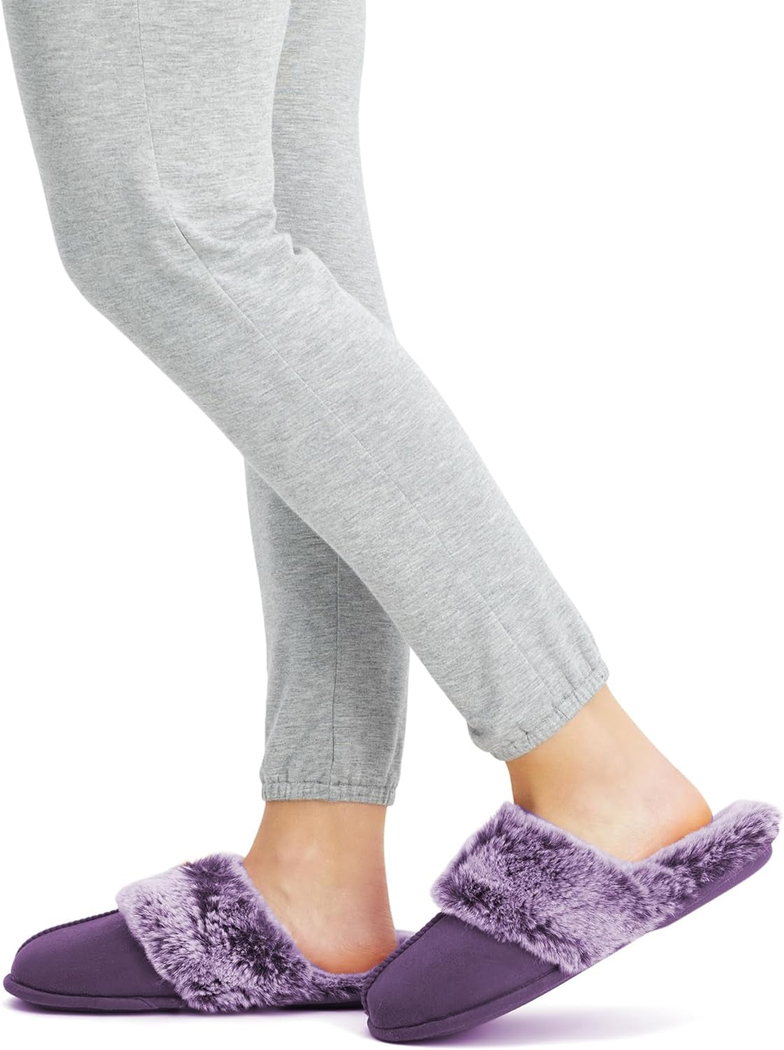 Women'S Comfy Faux Fur House Slipper Scuff Memory Foam Slip on Anti-Skid Sole