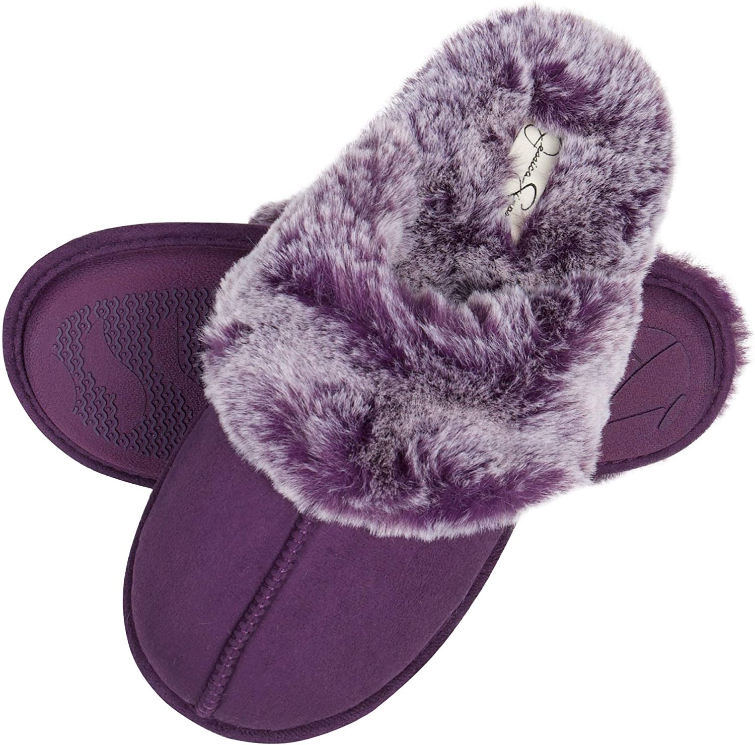 Women'S Comfy Faux Fur House Slipper Scuff Memory Foam Slip on Anti-Skid Sole